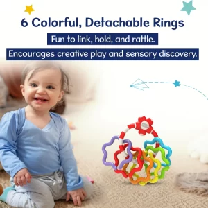 Chicco Easy Grasp Baby Rattle Rings – Sensory Toy for Infants 3–18 Months | 6 Detachable Colorful Rings for Hand-Eye Coordination & Motor Skill Development | Lightweight, Paint-Free Baby Learning Toy