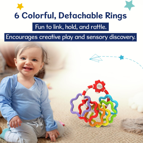 Chicco Easy Grasp Baby Rattle Rings – Sensory Toy for Infants 3–18 Months | 6 Detachable Colorful Rings for Hand-Eye Coordination & Motor Skill Development | Lightweight, Paint-Free Baby Learning Toy