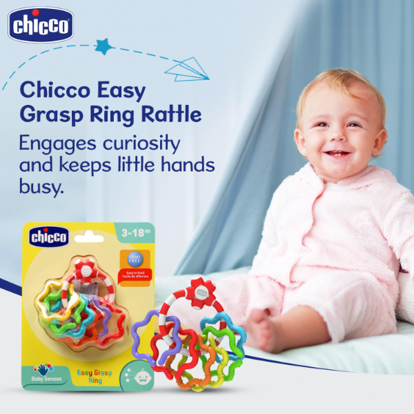 Chicco Easy Grasp Baby Rattle Rings – Sensory Toy for Infants 3–18 Months | 6 Detachable Colorful Rings for Hand-Eye Coordination & Motor Skill Development | Lightweight, Paint-Free Baby Learning Toy - Image 2