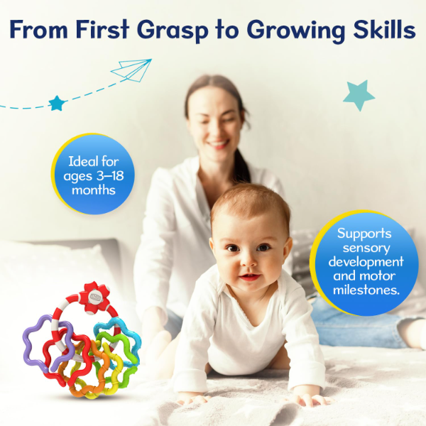 Chicco Easy Grasp Baby Rattle Rings – Sensory Toy for Infants 3–18 Months | 6 Detachable Colorful Rings for Hand-Eye Coordination & Motor Skill Development | Lightweight, Paint-Free Baby Learning Toy - Image 3