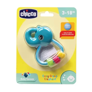 Chicco Easy Grasp Elephant Baby Rattle Toy – Lightweight Sensory Development Toy for 3–18 Months | Easy Hold Design with 3 Hanging Rings | BPA-Free, Paint-Free Infant Learning Toy for Hand Coordination & Early Motor Skills