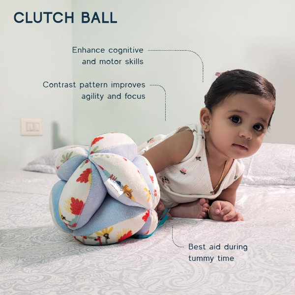 AARIV Montessori Sensory Clutch Ball for Babies (0-12 Months) – Soft Plush Rattle Toy for Newborn Development, Hand-Eye Coordination, Fine Motor Skills & Sensory Learning – Safe Baby Shower Gift, 16cm - Image 2