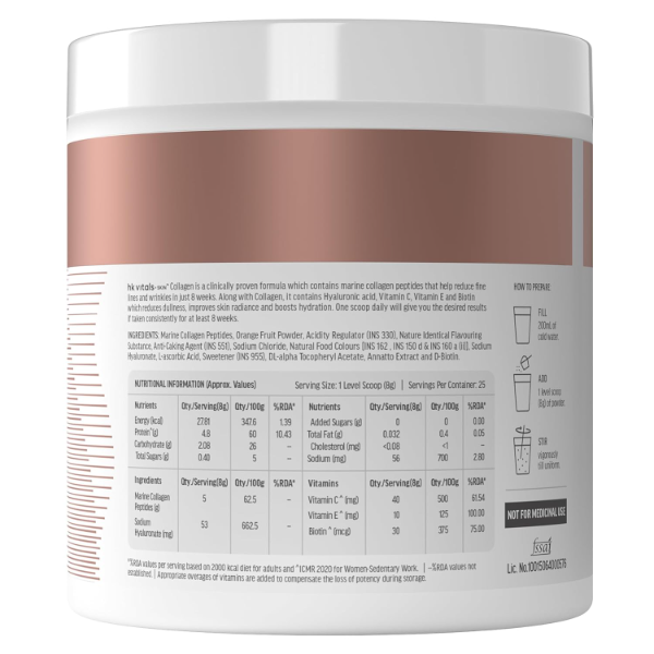 HK Vitals Marine Collagen Powder 200g with Sipper Bottle Combo | Collagen Supplement with Vitamin C & E for Skin Elasticity, Hair Growth & Nail Health | Beauty Support Drink - Image 3