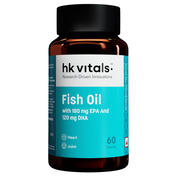 hk vitals Fish Oil For Men And Women (60 Capsules) | 1000mg Omega 3 with 180mg EPA & 120mg DHA | For Brain, Heart, Eyes, and Joints Health (Pack of-2)
