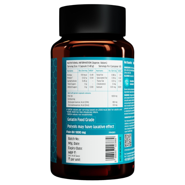 hk vitals Fish Oil For Men And Women (60 Capsules) | 1000mg Omega 3 with 180mg EPA & 120mg DHA | For Brain, Heart, Eyes, and Joints Health (Pack of-2) - Image 3