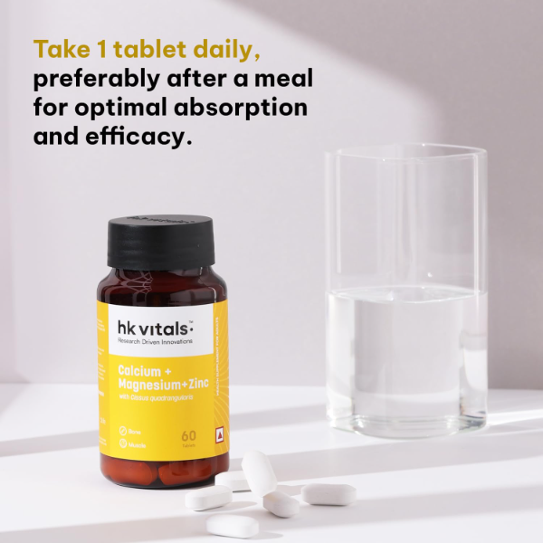 HK Vitals Calcium Magnesium Zinc with Vitamin D3 | High Absorption Calcium Supplement for Women & Men | Supports Bone Health, Joint Support, Muscle Function & Daily Wellness | 120 Tablets - Image 4