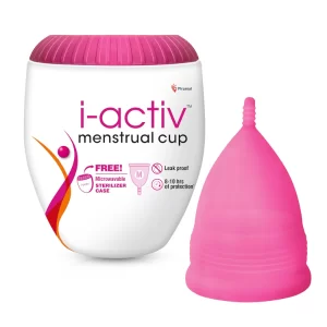 i-activ Menstrual Cup for Women | Reusable Period Cup | 100% Medical-Grade Silicone | Leak-Proof | Ultra Soft | BPA-Free | Up to 10 Hours Wear | Includes Free Sterilizer Case | Pack of 4
