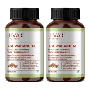 Jiva Ashwagandha Tablets 500mg, Pure & Natural Ayurvedic Herbal Supplement for Stress Support, Energy & General Wellness, 120 Tablets per Bottle, Pack of 2