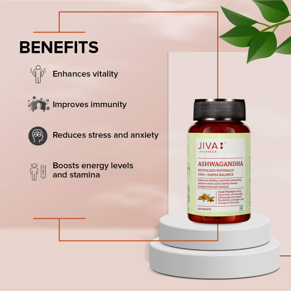 Jiva Ashwagandha Tablets 500mg, Pure & Natural Ayurvedic Herbal Supplement for Stress Support, Energy & General Wellness, 120 Tablets per Bottle, Pack of 2 - Image 2