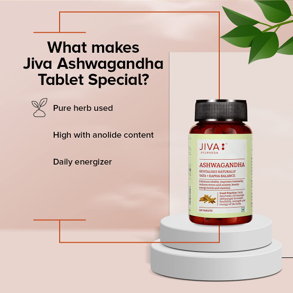 Jiva Ashwagandha Tablets 500mg, Pure & Natural Ayurvedic Herbal Supplement for Stress Support, Energy & General Wellness, 120 Tablets per Bottle, Pack of 2 - Image 3