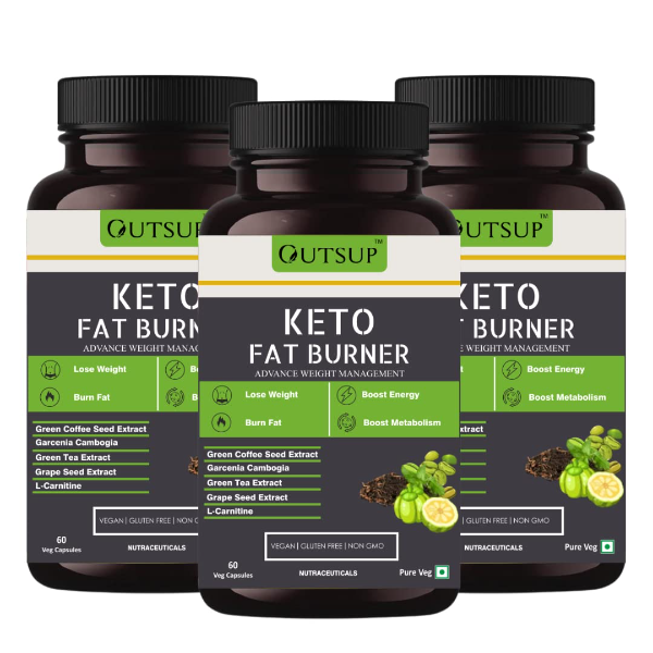 Outsup Keto Fat Burner 1000mg | Advanced Weight Loss & Metabolism Booster Supplement with Garcinia Cambogia, Green Coffee & Green Tea Extract | Fat Burner for Men & Women | 3 Pack (60 Capsules Each)