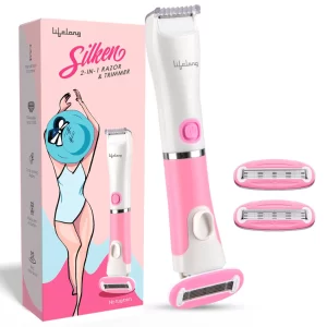 Lifelong Women's Razor & Bikini Trimmer for Hair Removal | Waterproof Full Body Hair Remover for Arms, Legs, Underarms & Intimate Areas | Portable, Painless, SkinSafe Design | AA Battery Operated | Includes 3 Replacement Refills