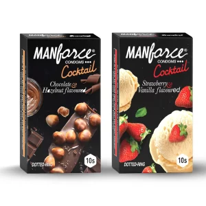 Manforce Cocktail Flavoured Condoms Combo Pack | Strawberry, Vanilla, Chocolate & Hazelnut Flavours | Dotted-Rings Condoms | 20 Condoms (Pack of 2 x 10) | Enhanced Pleasure & Protection