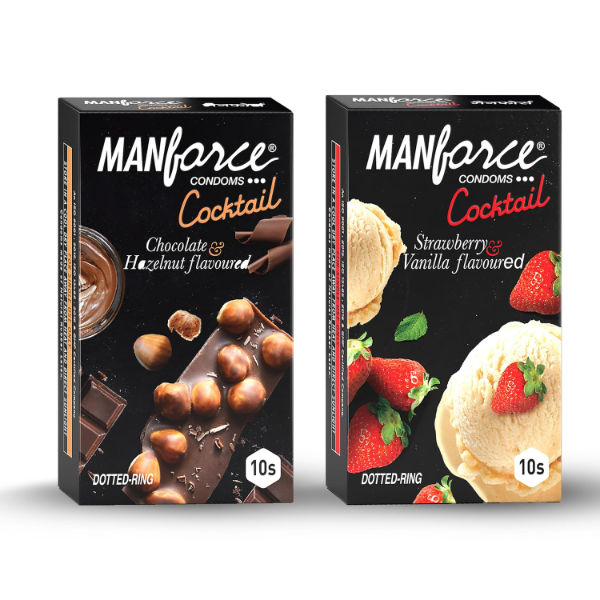 Manforce Cocktail Flavoured Condoms Combo Pack | Strawberry, Vanilla, Chocolate & Hazelnut Flavours | Dotted-Rings Condoms | 20 Condoms (Pack of 2 x 10) | Enhanced Pleasure & Protection