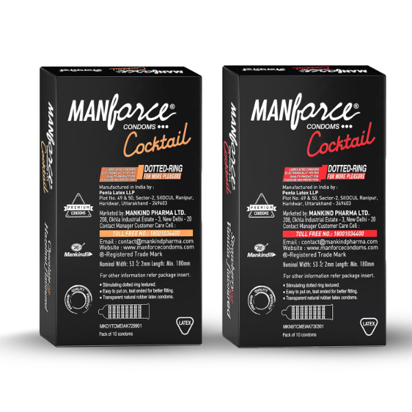 Manforce Cocktail Flavoured Condoms Combo Pack | Strawberry, Vanilla, Chocolate & Hazelnut Flavours | Dotted-Rings Condoms | 20 Condoms (Pack of 2 x 10) | Enhanced Pleasure & Protection - Image 2