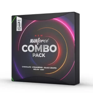 Manforce 3 in 1 Flavoured Condoms Combo Pack | Chocolate, Strawberry, Black Grapes, Mint & Melon | Pack of 10 (40 Condoms Total)