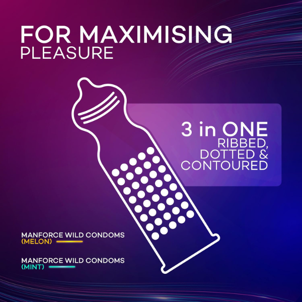 Manforce 3 in 1 Flavoured Condoms Combo Pack | Chocolate, Strawberry, Black Grapes, Mint & Melon | Pack of 10 (40 Condoms Total) - Image 4