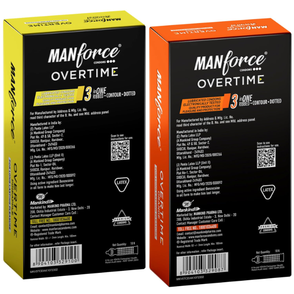 Manforce Overtime Combo Flavoured Condoms | Orange & Pineapple Flavours | Dotted, Contoured & Ribbed Texture | 100 Count (Pack of -5) - Image 3