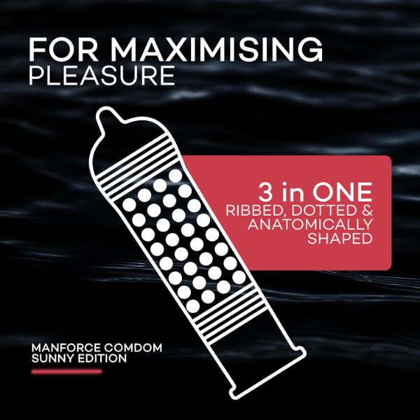 Manforce Sunny Edition Condoms Pack of 40 | Ribbed, Dotted & Anatomically Shaped Condoms | Enhanced Pleasure & Safe Protection | India’s No.1 Condom Brand - Image 3