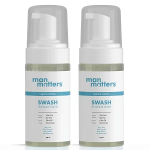 Man Matters Intimate Wash for Men, 120ml (Pack of 2) | pH Balanced Intimate Hygiene Wash | Anti-Bacterial, Anti-Itch & Anti-Odor | Aloe Vera & Tea Tree | Daily Private Parts Hygiene