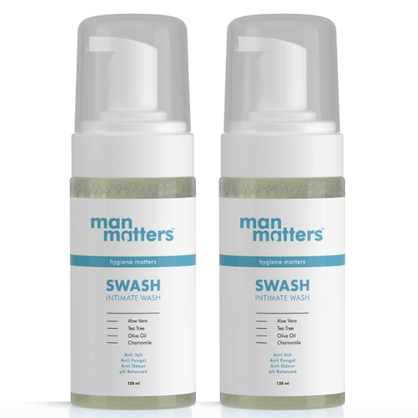 Man Matters Intimate Wash for Men, 120ml (Pack of 2) | pH Balanced Intimate Hygiene Wash | Anti-Bacterial, Anti-Itch & Anti-Odor | Aloe Vera & Tea Tree | Daily Private Parts Hygiene