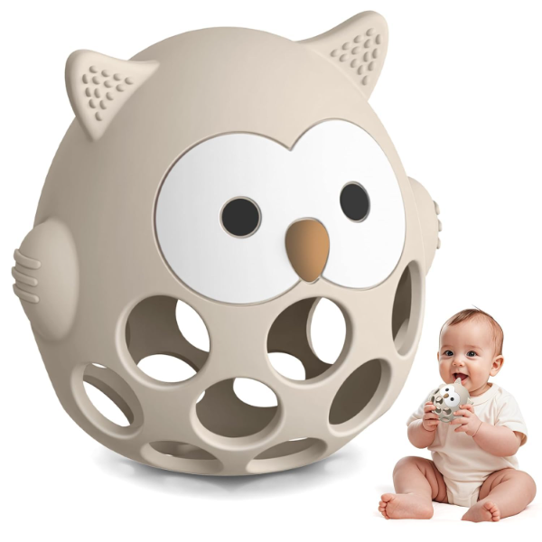 AARIV Montessori Baby Sensory Toy for 0-12 Months – Soft Rattle & Early Learning Toy for Newborns, Infants & Toddlers, Supports Hand-Eye Coordination, Fine Motor Skills & Sensory Development, Beige