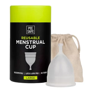 Pee Safe Reusable Menstrual Cup for Women, Large Size, Medical Grade Silicone, Ultra Soft & Leak Protection Up to 8–10 Hours, FDA Registered, with Storage Pouch, Pack of 1 (5 pcs)