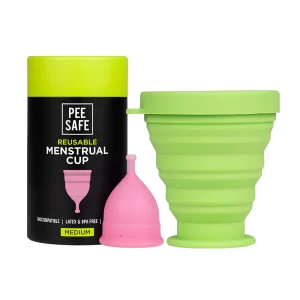 PEESAFE Menstrual Cup for Women (Medium) with Pouch & Microwave-Safe Sterilizing Container Combo | Medical-Grade Silicone | Reusable, BPA-Free | Travel-Friendly Menstrual Cup Sterilizer | Pink | Pack of 2