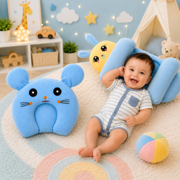 Infant Head & Neck Support Pillow Set for Newborns (Pack of 2) – Soft Plush Baby Head Protection Cushion, Ergonomic Neck Support for Car Seat, Stroller & Travel, Suitable for Babies 0–12 Months