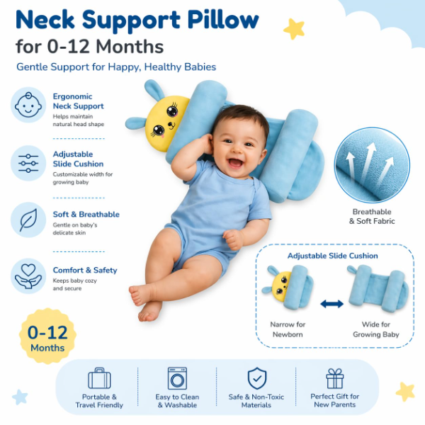 Infant Head & Neck Support Pillow Set for Newborns (Pack of 2) – Soft Plush Baby Head Protection Cushion, Ergonomic Neck Support for Car Seat, Stroller & Travel, Suitable for Babies 0–12 Months - Image 2