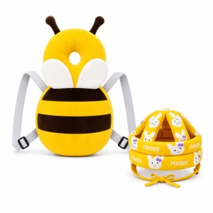 GLUN® Baby Back Protector & Head Safety Hat Combo Set – Cute Honey Bee Design Soft Cushion Cushioning | Adjustable Shoulder Strap Head & Back Protection Gear for Crawling Babies & Toddlers 6–18 Months
