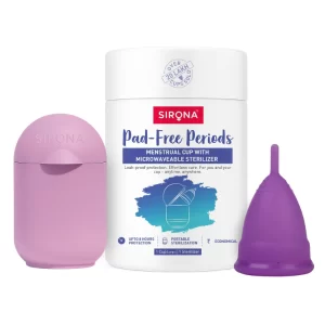 Sirona Reusable Menstrual Cup for Women (Large) with Microwave Sterilizer Cup | 100% Medical-Grade Silicone | FDA Approved | Leak-Proof Period Cup | Up to 10 Hours Protection | Rash-Free | Pack of 4