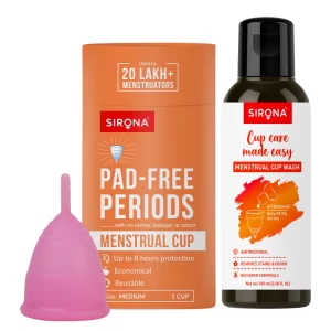Sirona Reusable Menstrual Cup for Women (Medium) with pH-Balanced Menstrual Cup Wash (100 ml) | 100% Medical-Grade Silicone | FDA Approved | Leak-Proof Period Cup | Reusable & Travel-Friendly (Pack of-4)