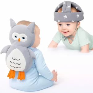 Baby Back Protector with Head Safety Helmet Combo – Soft Cushioning Owl Design | Adjustable Shoulder Strap Fall Protection Gear for Infants & Toddlers 6–18 Months | Baby Head & Back Guard Safety Backpack