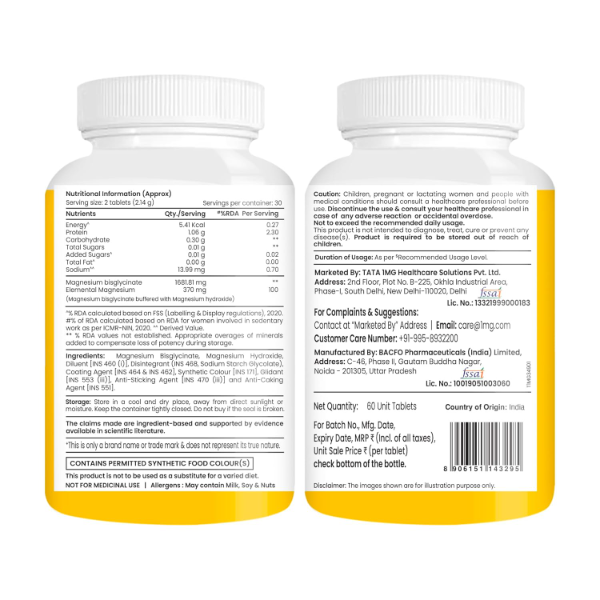 Tata 1mg Women's Magnesium Glycinate Advanced | High Absorption Formula for Better Sleep, Muscle Recovery & Stress Relief | 60 Vegetarian Tablets
(Pack of -2) - Image 4