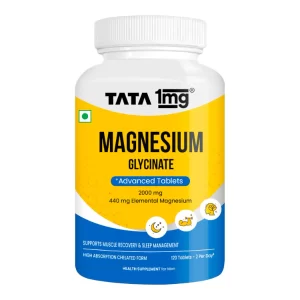 Tata 1mg Magnesium Glycinate 2000mg Tablets | High Absorption Chelated Magnesium for Sleep Support, Muscle Recovery, Nerve & Bone Health | 120 Vegetarian Tablets