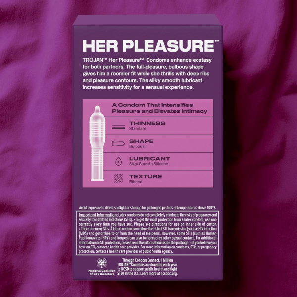 Trojan Her Pleasure Sensations Lubricated Condoms | Textured Latex Condoms for Enhanced Comfort | 36 Count Pack of -3 - Image 3