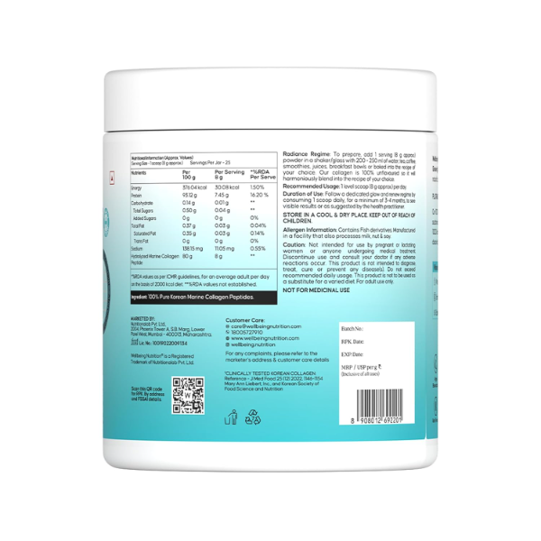 WELLBEING NUTRITION Pure Korean Marine Collagen Powder 200g | Hydrolyzed Collagen Peptides with Amino Acids | Supports Skin Elasticity, Hair Growth, Nail Strength, Bone & Joint Health | Unflavored | 25 Servings | For Women & Men (Pack of -2) - Image 2