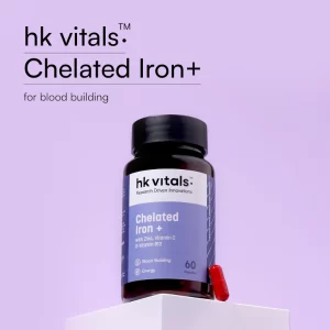 HK Vitals Chelated Iron Supplement with Zinc, Vitamin C & Vitamin B12 | Supports Healthy Hemoglobin, Blood Formation, Immunity & Energy | 60 Capsules (pack of -2)