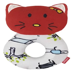 Pikipo Soft Kitty Face Baby Rattle Toy with Easy Grip Round Handle (Red) – Lightweight Plush Sensory Rattle for Toddlers & Infants | Safe Early Development Toy for Hand Coordination & Motor Skills (USA)