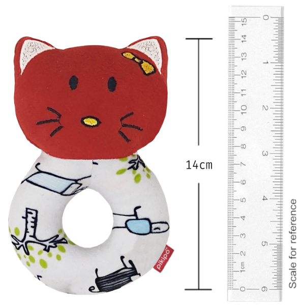 Pikipo Soft Kitty Face Baby Rattle Toy with Easy Grip Round Handle (Red) – Lightweight Plush Sensory Rattle for Toddlers & Infants | Safe Early Development Toy for Hand Coordination & Motor Skills (USA) - Image 2