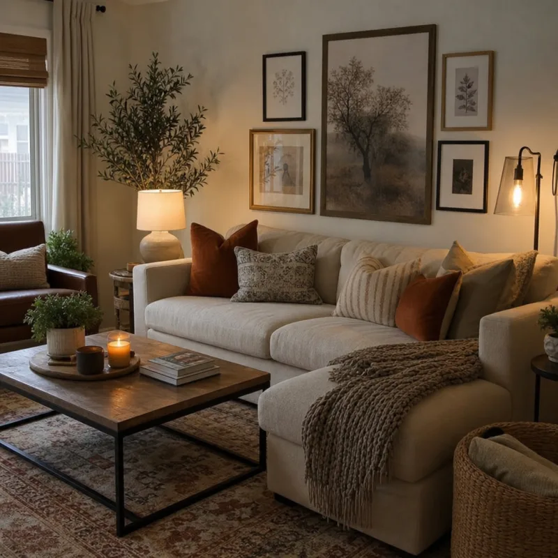 Bedroom makeover with soft layered lighting, textured bedding, and minimalist home accessories
